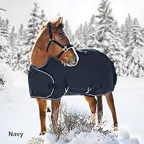 Kensington All Around Adjustable Yearling Medium Horse Blanket with Trim, Navy/Silver, 60-68