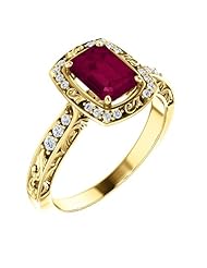 18K Yellow Gold 7.00x5.00mm Emerald Cut Rhodolite Garnet and Diamond Ring -- LIFETIME WARRANTY