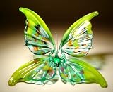Blown Glass Art Animal Insect Figurine Hanging Green with Yellow Trim Butterfly Ornament