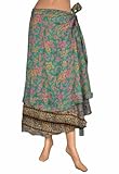 IMAGE OF Indian Classic Look Multi Wear Reversible Two Layer Recycled Silk Wraparound Dress Skirt SKW01124