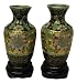 Set of 2 Chinese cloisonne copper body enameled flower vases, bases included, 3"H