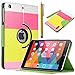 iPad Mini case, iPad Mini 2/3 Case - ULAK 360 Rotating PU Leather Stand Case Cover with Auto Sleep/wake Function for Apple iPad Mini 1/2/3 (Rotate-Red+Yellow+Pink)