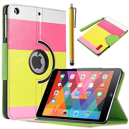 iPad Mini case, iPad Mini 2/3 Case - ULAK 360 Rotating PU Leather Stand Case Cover with Auto Sleep/wake Function for Apple iPad Mini 1/2/3 (Rotate-Red+Yellow+Pink)