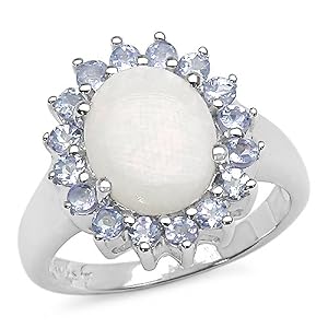 2.30 Carat Genuine Opal Oval and Tanzanite Round Ring by 