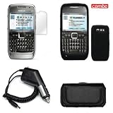 Nokia E71 Combo Black Premium Feel Silicon Skin Case Faceplate Cover + LCD Screen Protector + Rapid Car Charger + Black Horizontal Leather Pouch for Nokia E71 + Free LiveMyLife Wristband