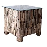 Square Driftwood Coffee Table SHORE with Glass Top, 20 inches square