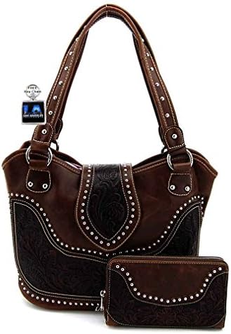 Montana West Tooling Concealed Handgun Collection, Handbag Wallet Set, Plus Keychain, WRLG8005-SET (Coffee)
