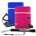 Kindle DX Reversible Sleeve (Blue/Pink) + USB Data Cable + Black Car Charger + Black E-Reader Light + Determination Strap (Combo)