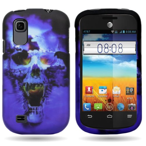 CoverONÂ® Black Blue Skull Hard Slim Case for ZTE Prelude / Avail 2 - with Cover Removal Pry Tool