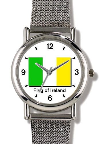 Flag of Ireland - Irish or Celtic Theme - WATCHBUDDY® ELITE Chrome-Plated Metal Alloy Watch with Metal Mesh Strap-Size-Small ( Standard Women's Size )