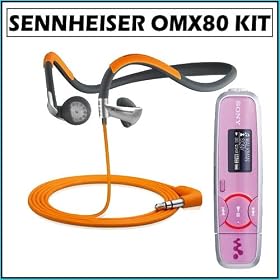 Sennheiser PMX80 Sport Series II Behind the Head Ear Phones For Sports w/ Sony 1GB Walkman MP3 Player in Pink
