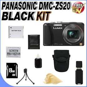 Panasonic Lumix DMC-ZS20 14.1 MP Digital Camera with 16x Wide Angle Optical Image Stabilized Zoom and Built-In GPS Function (Black) W/8GB SDHC Memory + Extra Extended Life DMW-BCG10 Battery + Deluxe Case w/Strap + Memory Card Wallet + USB Card Reader + DMCZS20 Accessory Saver Bundle!