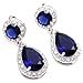 FC White Gold GP Royal Blue Crystal Sapphire Color Teardrop Dangle Bridal Wedding Earrings
