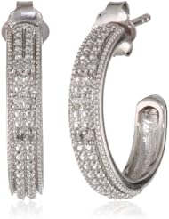 Sterling Silver Diamond Open Half Post Hoop Earrings (0.10 cttw, H-I Color, I1-I2 Clarity)