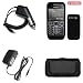 Nokia E72 Combo Premium Feel Black Silicon Skin case Faceplate Cover + Rapid Car Charger + Home Wall Charger + Black Horizontal Leather Pouch for Nokia E72