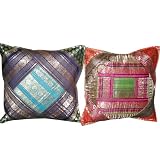 2 Blue Pink Ethnic Vintage Sari Zari Borders Toss Pillow Cushion Coversby Mogulinterior