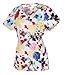 G Med Women's Printed Mock Wrap V Neck Back Tie 2 Pockets Scrub Top