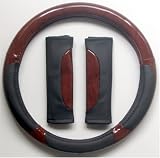 Wood & Black Combo Steering Wheel Cover