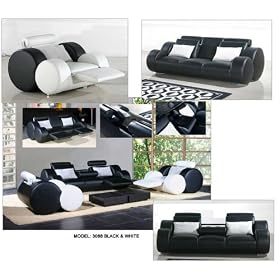 3ps NEW CONTEMPORARY ITALIAN LEATHER SOFA SET-BLACK&WHITE
