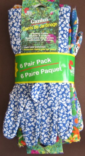 Mid West Pack of 6 Pairs Garden Gloves in Fashion Colors (Light Protection)