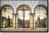 The Pazzi Crucifixion by Pietro Perugino - Religious Tumbled Marble Tile Mural 16 x 24 Kitchen Shower Backsplash