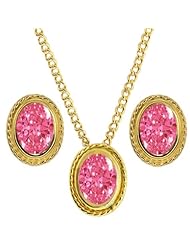 Carlo Bianca Fancy Pink 925 Yellow Gold Plated Silver Pendant Earrings Set Made With Swarovski Zirconia