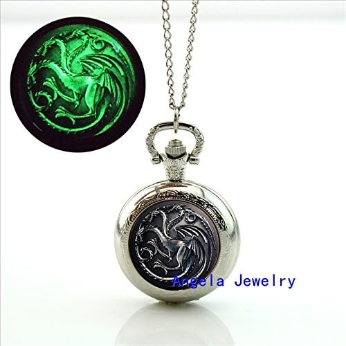 Pretty Lee Fashion Game Of Thrones Glowing Pocket Watch Necklace House Targaryen Jewelry Glow Necklace