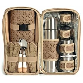 Picnic and Beyond Estate Coffee Carrier for Two with Waterproof Blanket by