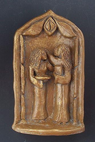 Sts. Martha and Mary: Patrons of Sisters & Friends. 4 (H) X 2.5 (W) X .75 (D) Inches Item Type: Handmade. Ach Piece Comes Boxed and with a Card Stating the Following: Luke's Gospel (10:38-42) Shows the Sisters Martha and Mary As Having Distinctly Different Inclinations. In the Story, Jesus Comes Through Bethany, Enters the House Where the Sisters Live, and Begins to Talk. Mary Sits At Jesus' Feet and Listens to Him, While Martha Goes to Prepare Food and Is "Distracted with Much Serving." the Story Thus Shows the Sisters Responding to the Situation Very Differently. But Other Biblical Stories Depict the Sisters Acting in Consort. Thus It Would Seem That the Two Sisters/friends Do What Friends with Seemingly Differing Personalities Often Do: They, Yinning and Yanging, Ultimately Complement One Another, Forming a Unity From Diversity. In the Image, Martha, to the Left, Holds a Platter Upon Which Rests a Tiny Fish; to the Right Is Mary, Holding a Book Inscribed with the Greek Letters Alpha and Omega