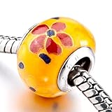 Yellow Red Flower Purple Point Pattern Beads Fits Pandora Charm Bracelet