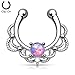 Lobal Domination 1pc NON-Pierced Lacey Single Opal Septum Hanger Fake Clip-on Nose Ring - Body Jewelry