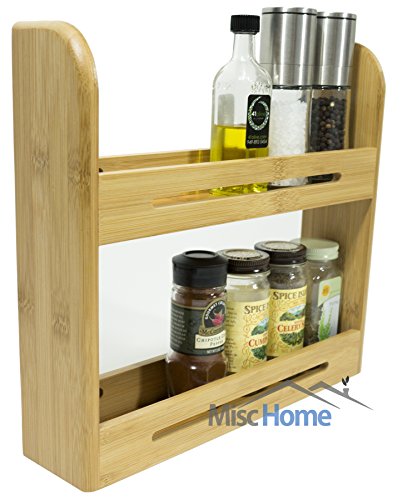 MiscHome Bamboo Spice Rack 100% Eco-Friendly Wall Mount or Countertop Spice Rack Organizer or K-Cup Holder