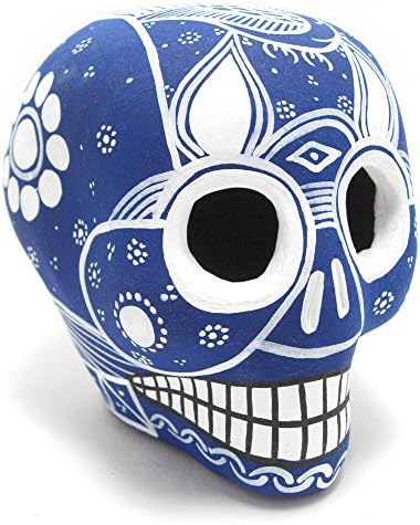 Day Of The Dead Sugar Skull, Handpainted Ceramic Decoration Figurine (Blue)