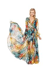 V-neck Chiffon/Polyester Fitted Bishop Long Sleeves Floral Print Tropical Print Maxi Dress 