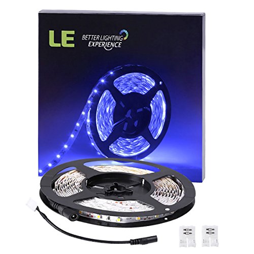 LE? 16.4ft/5m Flexible LED Light Strips, 300 Units SMD 3528 LEDs, 12V DC LED Strip Lights, Blue, Non-waterproof, Lighting Strips, LED Tape for Gardens/Homes/Kitchen/Cars/Bar/DIY Party