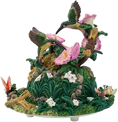 Flying Hummingbirds Over Flowers Rotating Music Box Figurine Plays Tune Everything Is Beautiful