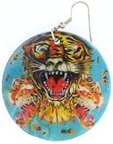 Roaring Tiger , Genuine Dye Shell Dangle Earrings