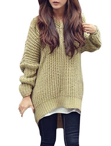 Lady 3/4 Batwing Sleeve Irregular Hem Hoodie Casual Knit Sweater