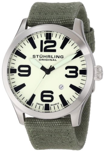 Stuhrling Original Men's 141B.331D5 Tuskegee Skylancer Swiss Quartz Date Green Canvas Strap Watch