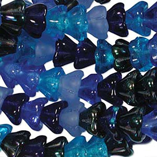 Blue Tones Mix 10x13mm Flower Cone 45 Bead Cap Czech Glass Beads