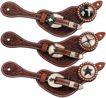 Royal King Floral Tooled Spur Straps with Embellished Conchos