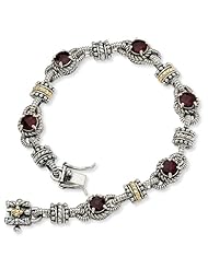 Sterling Silver w/14k Gold 5.71Garnet 7.5in Bracelet