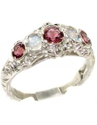 Luxury 925 Solid Sterling Silver Natural Pink Tourmaline & Opal Victorian style Eternity Ring - Finger Sizes 4 to 12 Available
