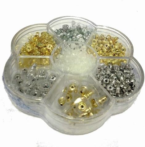 Xsreez 436 Piece Gold/silver Bullet,disc Bullet,butterfly, Rubber Stopper Earnut Back Diy Findings Earring Stoppers with Flower Case