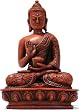 Nepali Buddha Statue in Blessing Pose, Antique Red