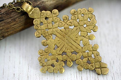 Large Handmade Ethiopian Coptic Cross Orthodox Necklace 18" Brass chain