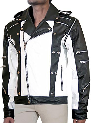 Dewuchi MJ Pepsi Black &amp; White Michael Jackson Leather Jacket (X-Small)