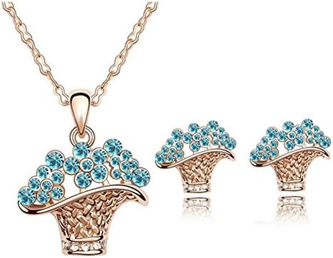 Dasion Crystal Necklace Set Fashion Earrings-basket Of Flowers(Blue)