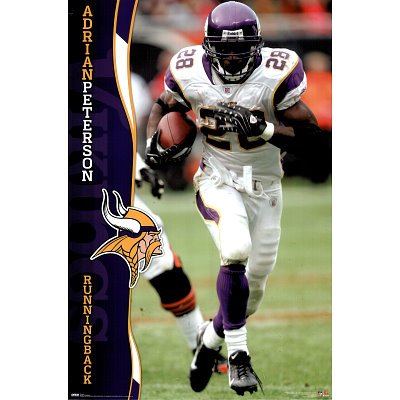 Minnesota Vikings (Adrian Peterson with Football) Sports Poster Print - 24x36 custom fit with RichAndFramous Black 24 inch Poster Hangers