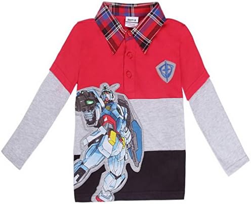 Transformers Little Boys Spring Fall Lapel Casual Embroidered Pure Cotton Tees T Shirts,Red,18-24M